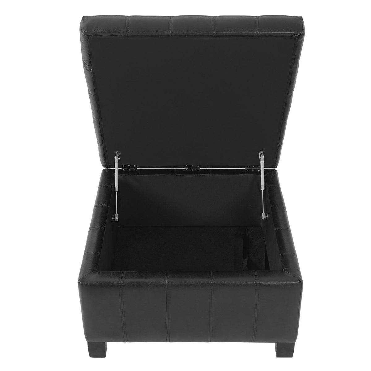 Black Button-Tufted Lift-Top Storage Ottoman
