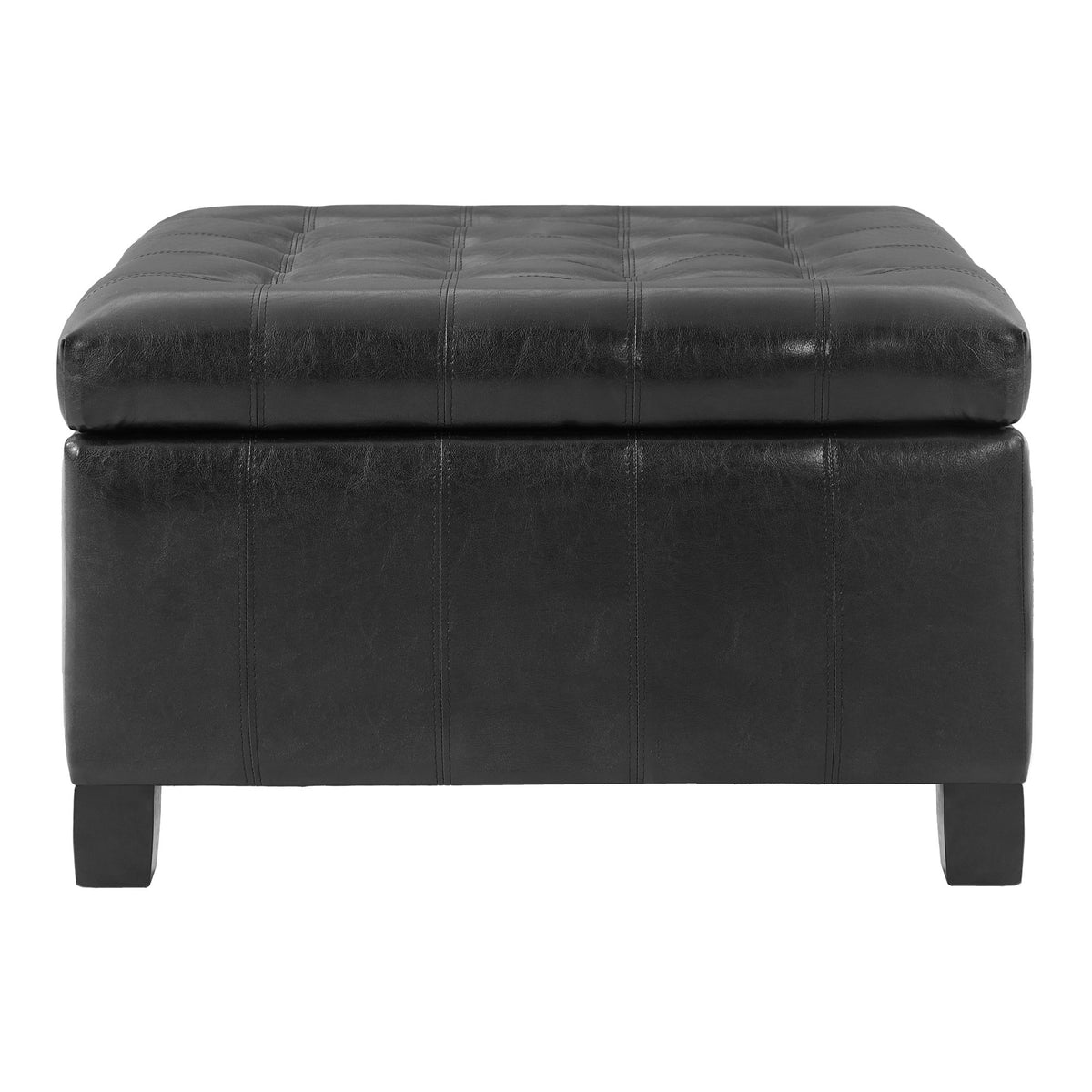 Black Button-Tufted Lift-Top Storage Ottoman