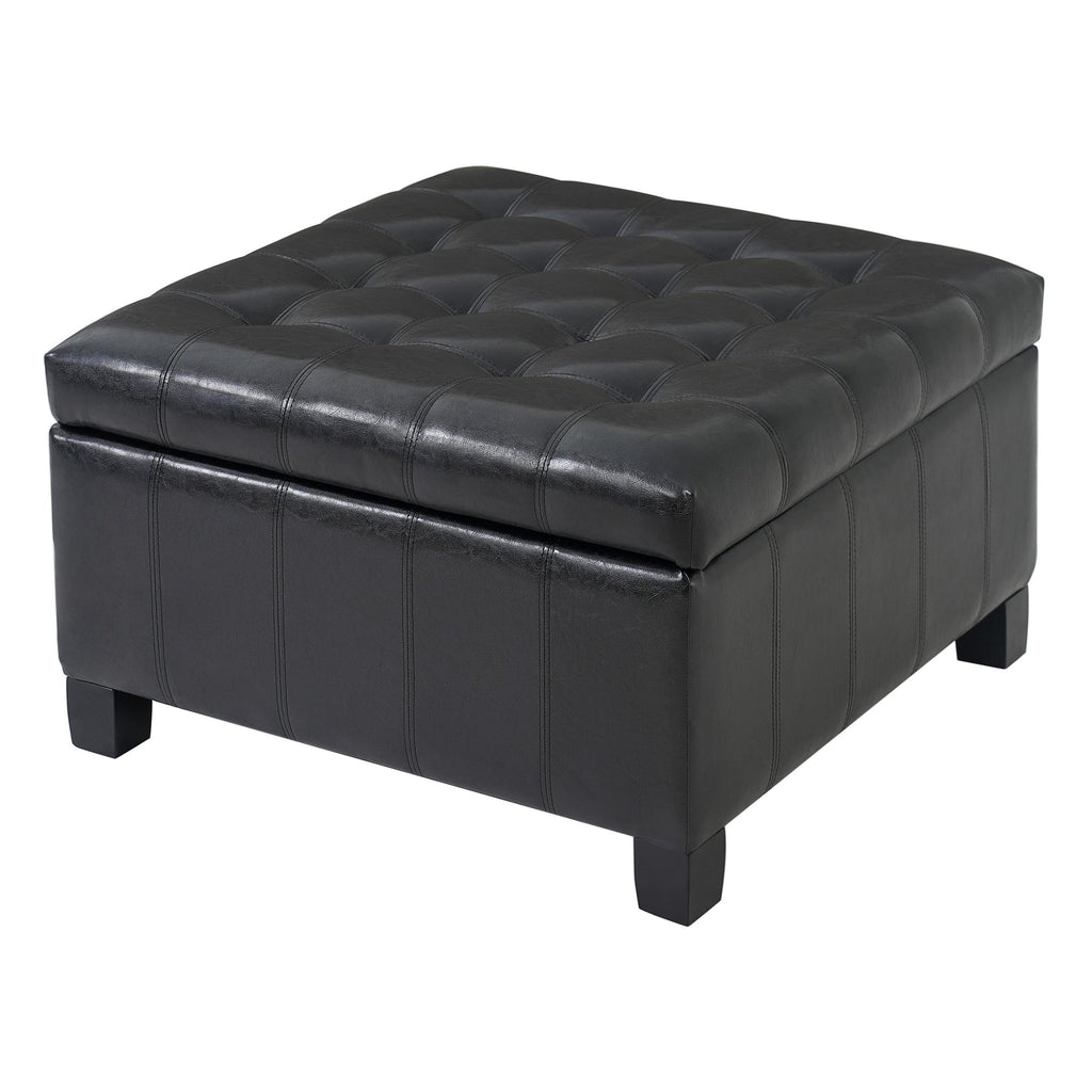 Black Button-Tufted Lift-Top Storage Ottoman