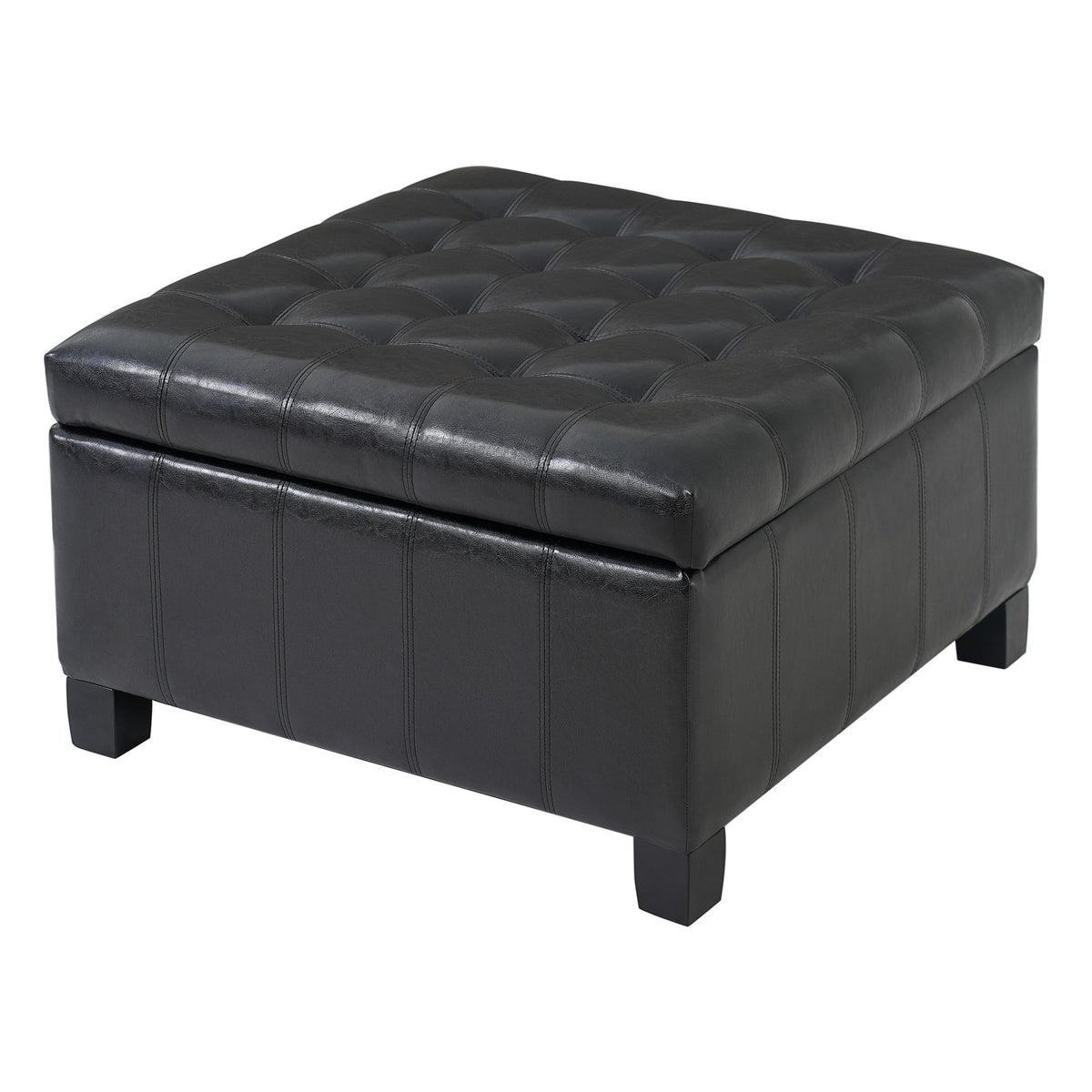 Black Button-Tufted Lift-Top Storage Ottoman