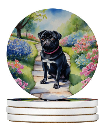 Black Pug Spring Path Absorbent Coaster Set
