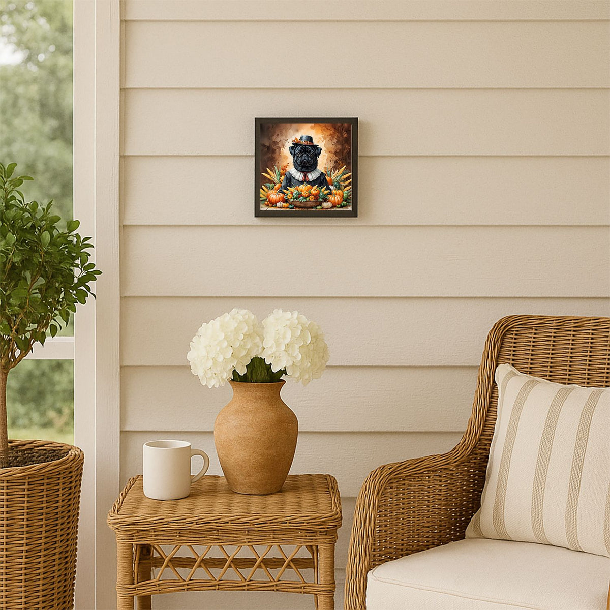 Black Pug Thanksgiving Framed Wall Art