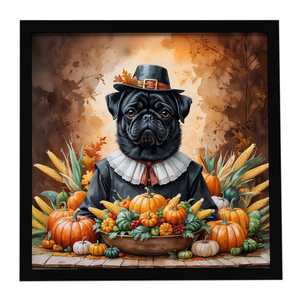 Black Pug Thanksgiving Framed Wall Art
