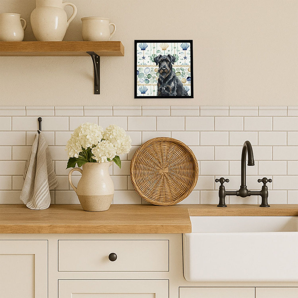 Black Russian Terrier Coastal Sea Glass Framed Print