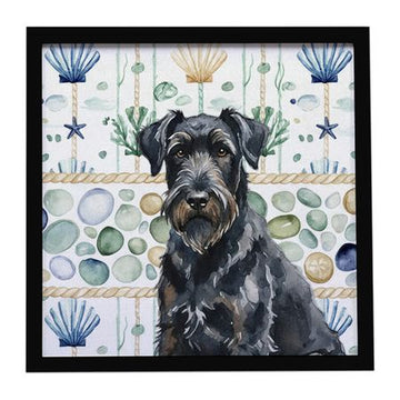 Black Russian Terrier Coastal Sea Glass Framed Print