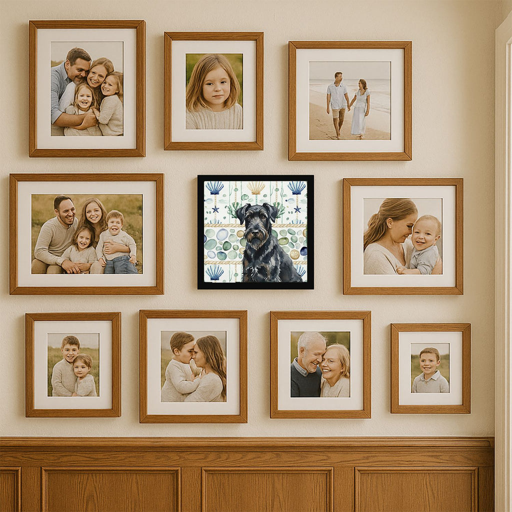Black Russian Terrier Coastal Sea Glass Framed Print