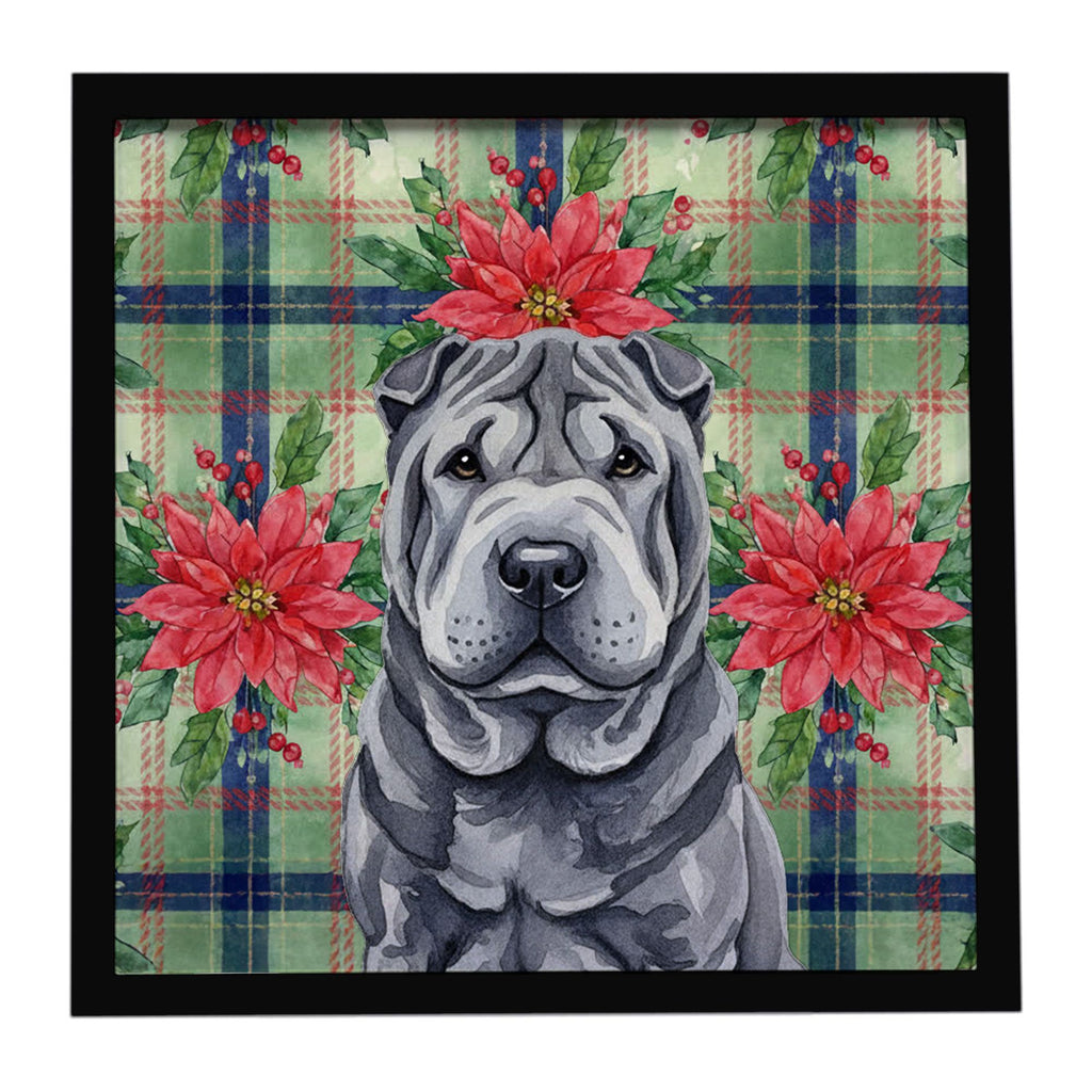 Framed Metal Print with Christmas Poinsettias – Ready to Hang Wall Decor