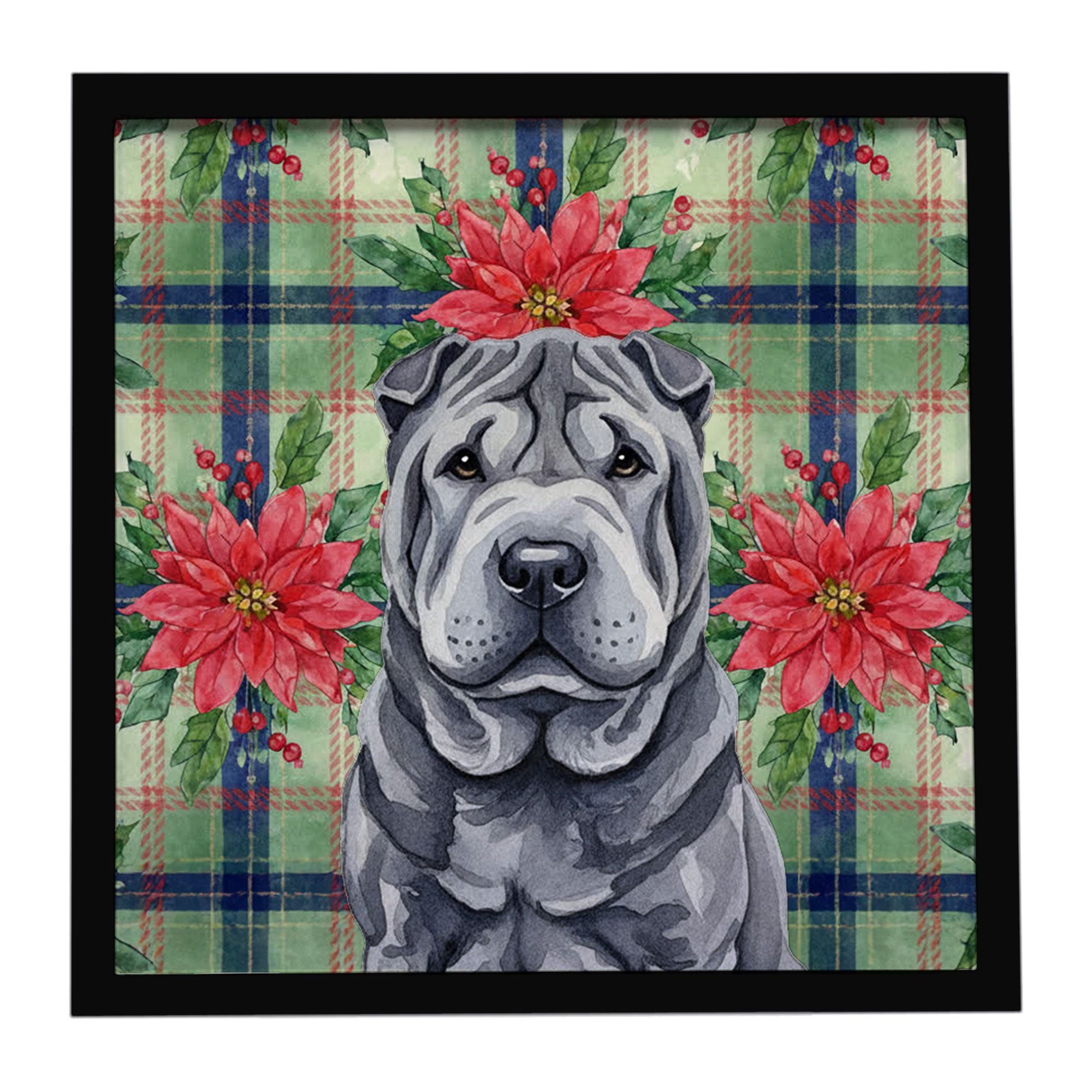Framed Metal Print with Christmas Poinsettias – Ready to Hang Wall Decor