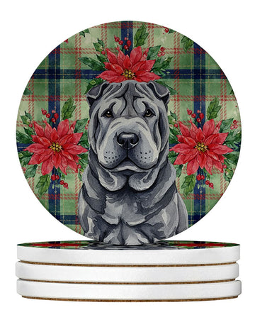 Set of 4 Festive Christmas Poinsettia Coasters in Gift Box