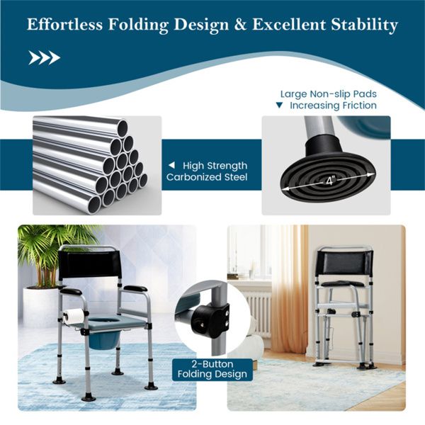 Adjustable Folding Bedside Commode and Shower Chair