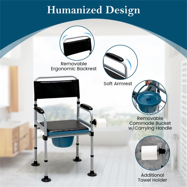 Adjustable Folding Bedside Commode and Shower Chair