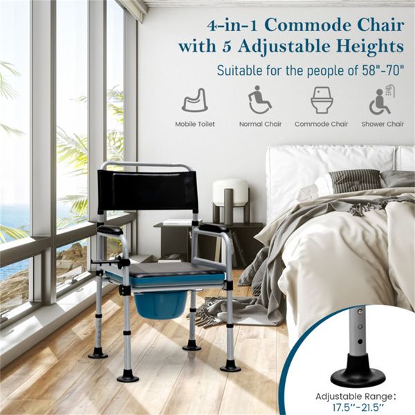 Adjustable Folding Bedside Commode and Shower Chair