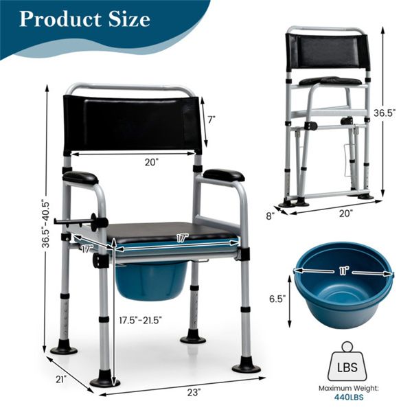 Adjustable Folding Bedside Commode and Shower Chair