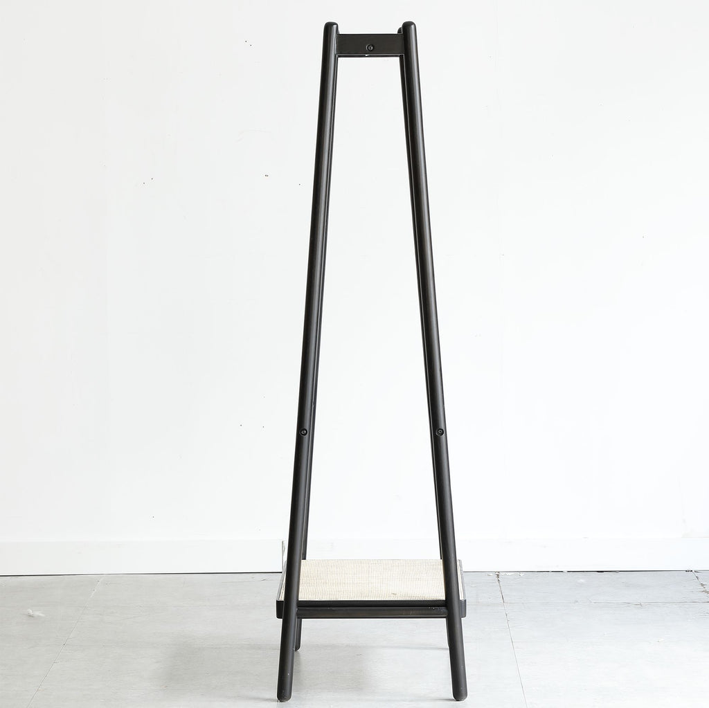 Solid Oak Wood Clothes Rack with Rattan Shelves – Sturdy & Versatile