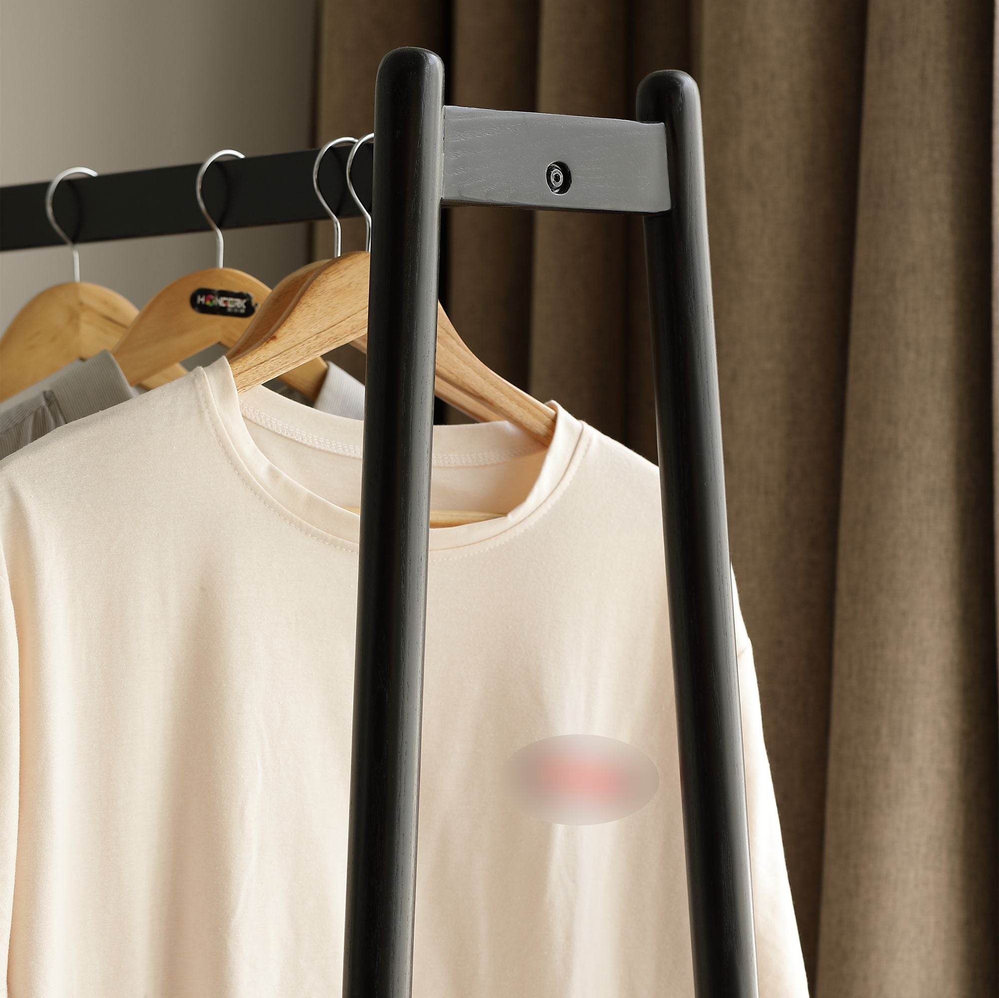 Solid Oak Wood Clothes Rack with Rattan Shelves – Sturdy & Versatile