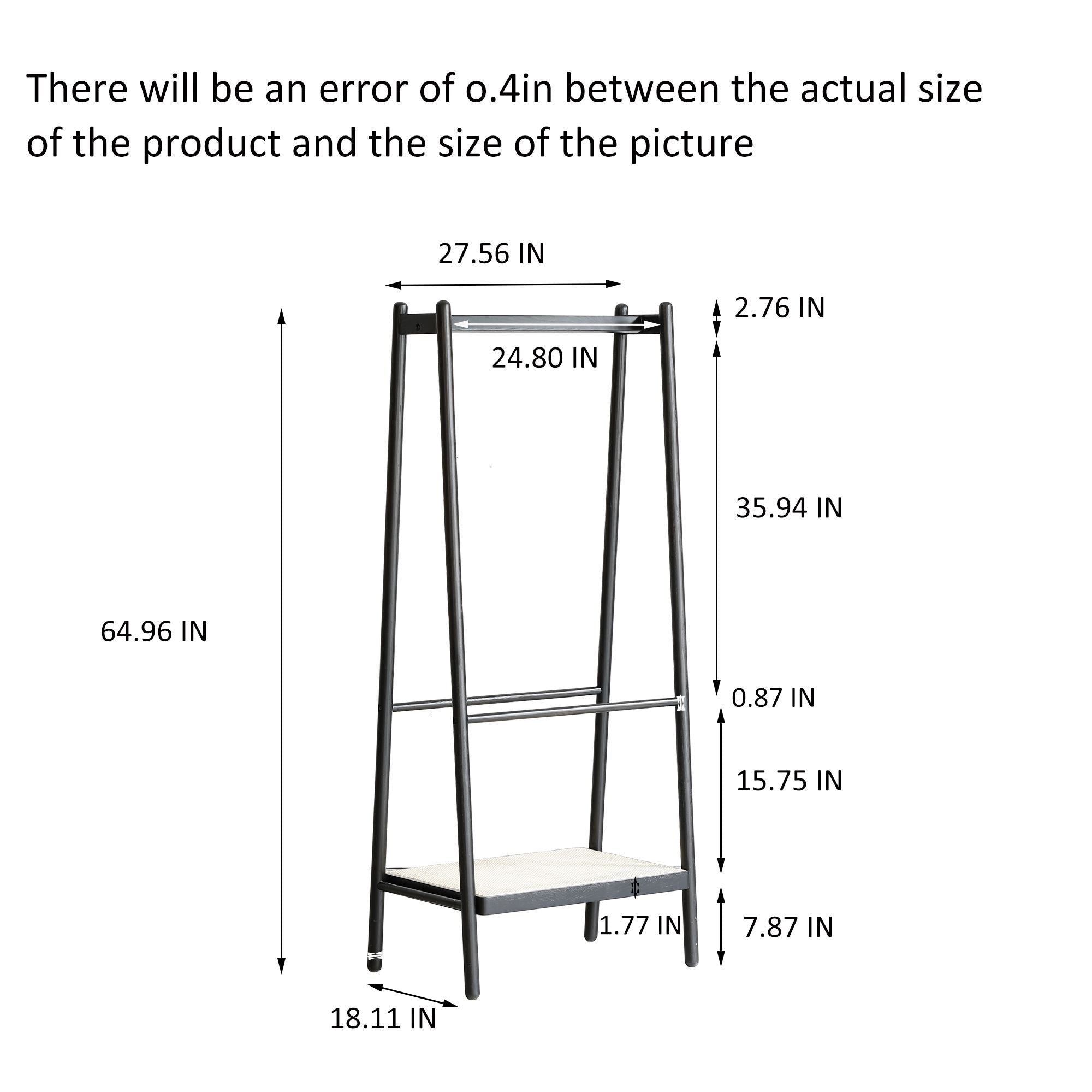 Solid Oak Wood Clothes Rack with Rattan Shelves – Sturdy & Versatile