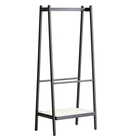 Solid Oak Wood Clothes Rack with Rattan Shelves – Sturdy & Versatile