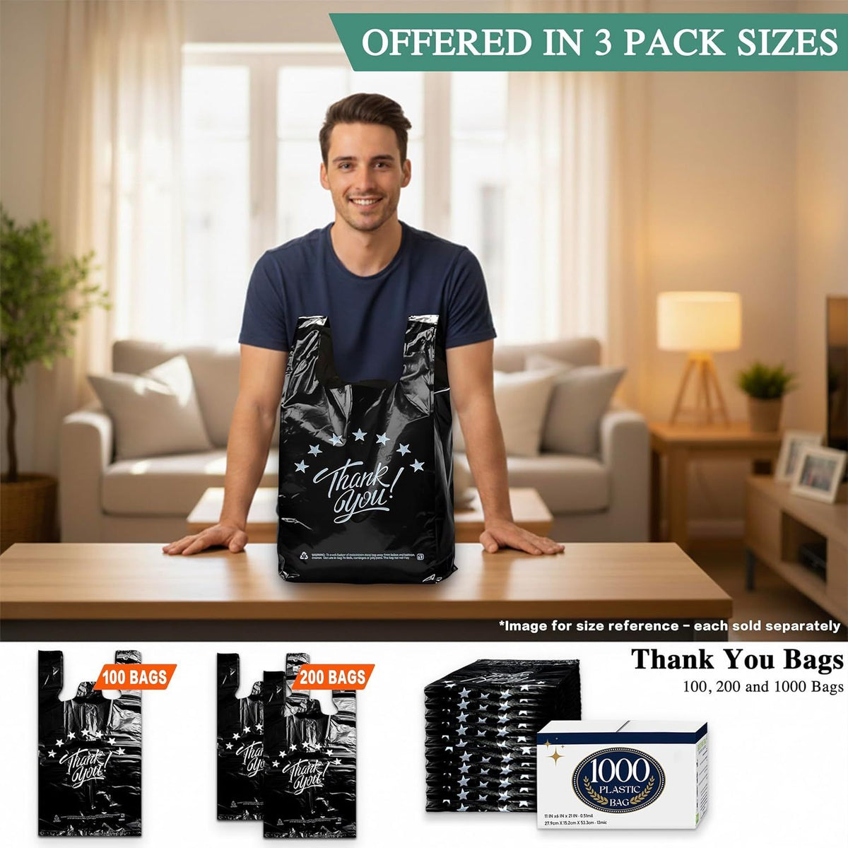 Black Thank-You T-Shirt Shopping Bags