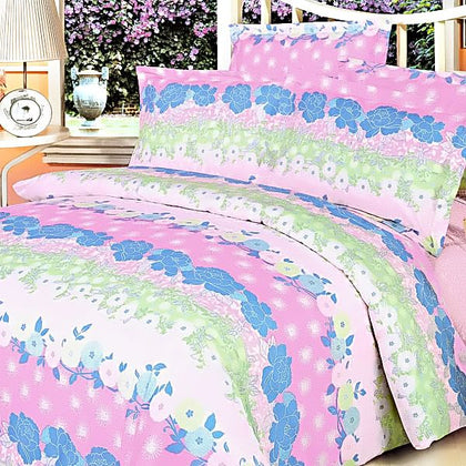 Four-Piece Twin Size Bedding Set with Pillow Sham, Fitted Sheet, Duvet Cover & Comforter