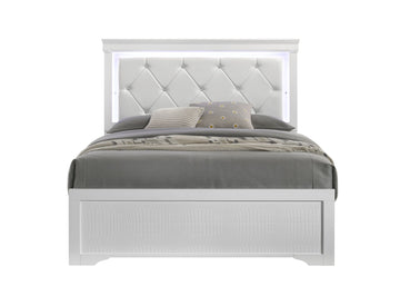 Modern Queen Bed with LED Headboard and Upholstered Tufted Design
