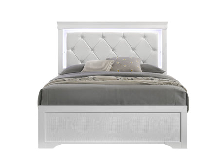 Modern Queen Bed with LED Headboard and Upholstered Tufted Design