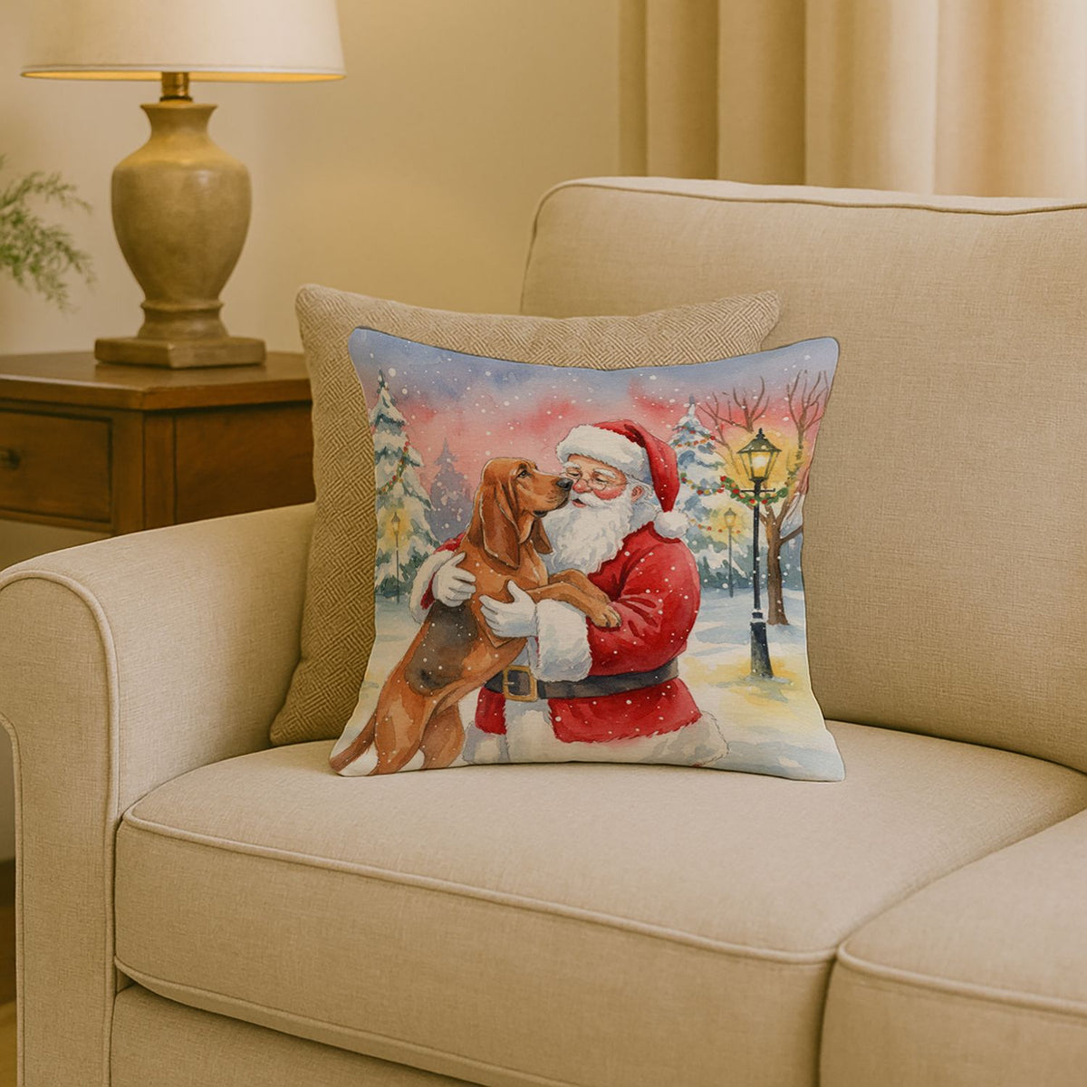 Bloodhound and Santa Claus Christmas Throw Pillow