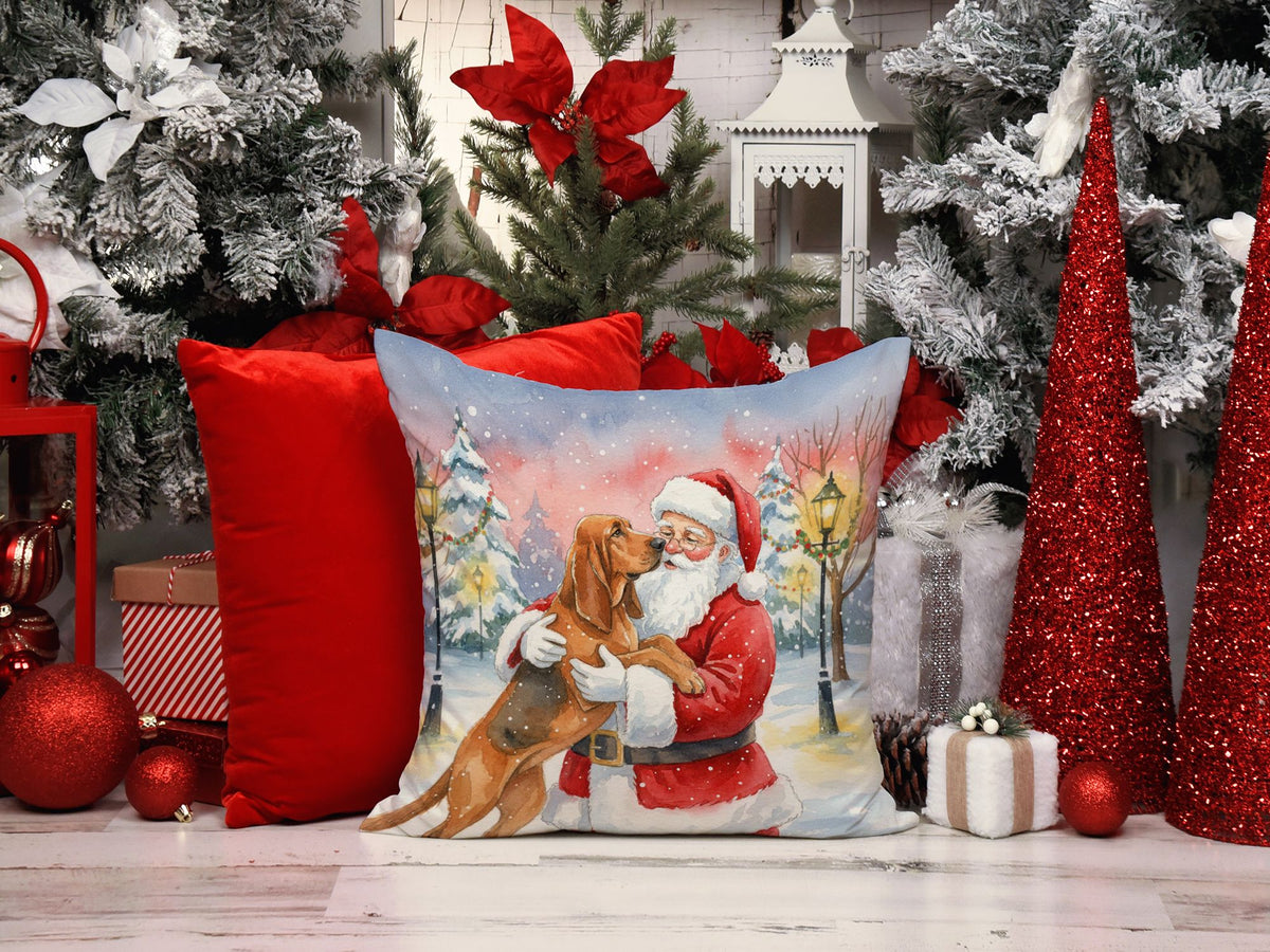 Bloodhound and Santa Claus Christmas Throw Pillow