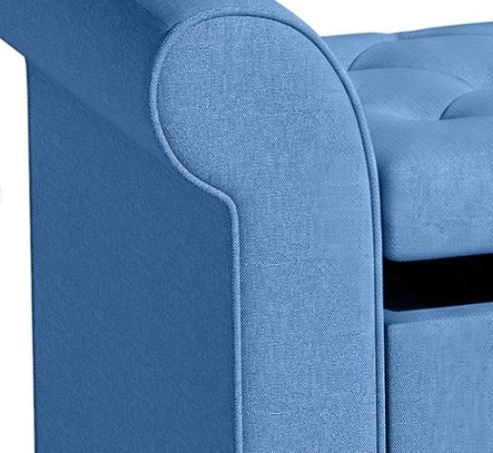 Blue 47 Tufted Storage Ottoman Bench with Rolled Arms Safety Hinge Wood Legs for
