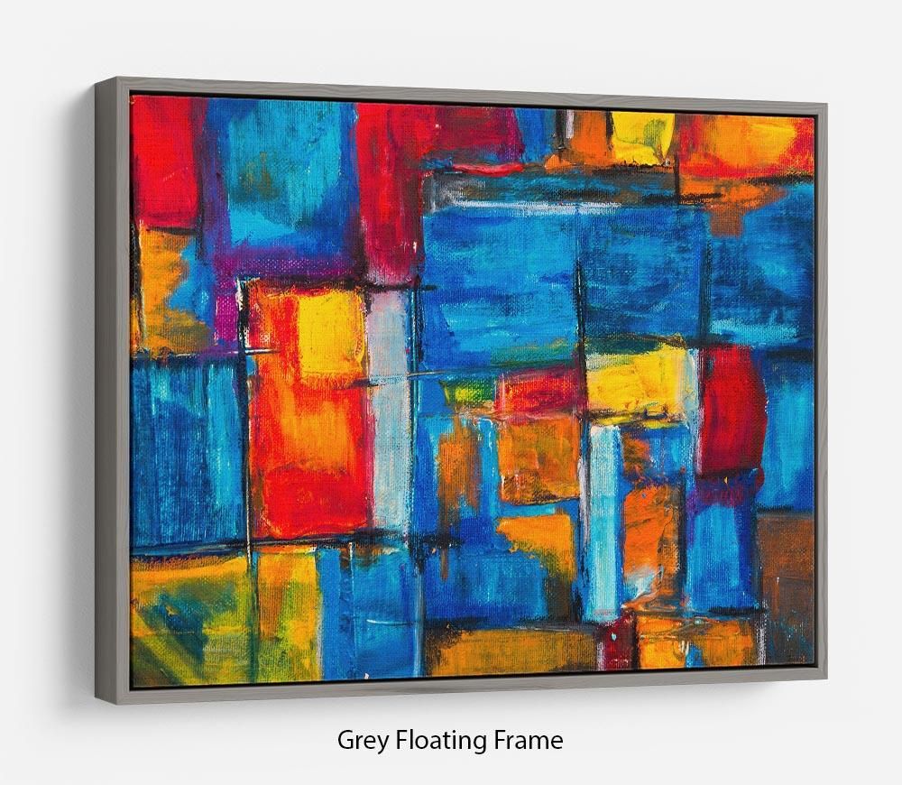 Blue and Red Square Abstract Floating Frame Canvas