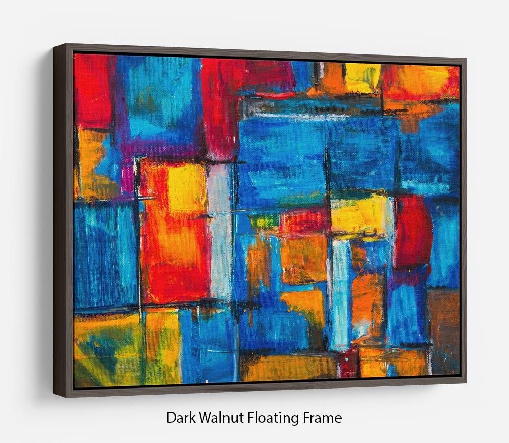 Blue and Red Square Abstract Floating Frame Canvas