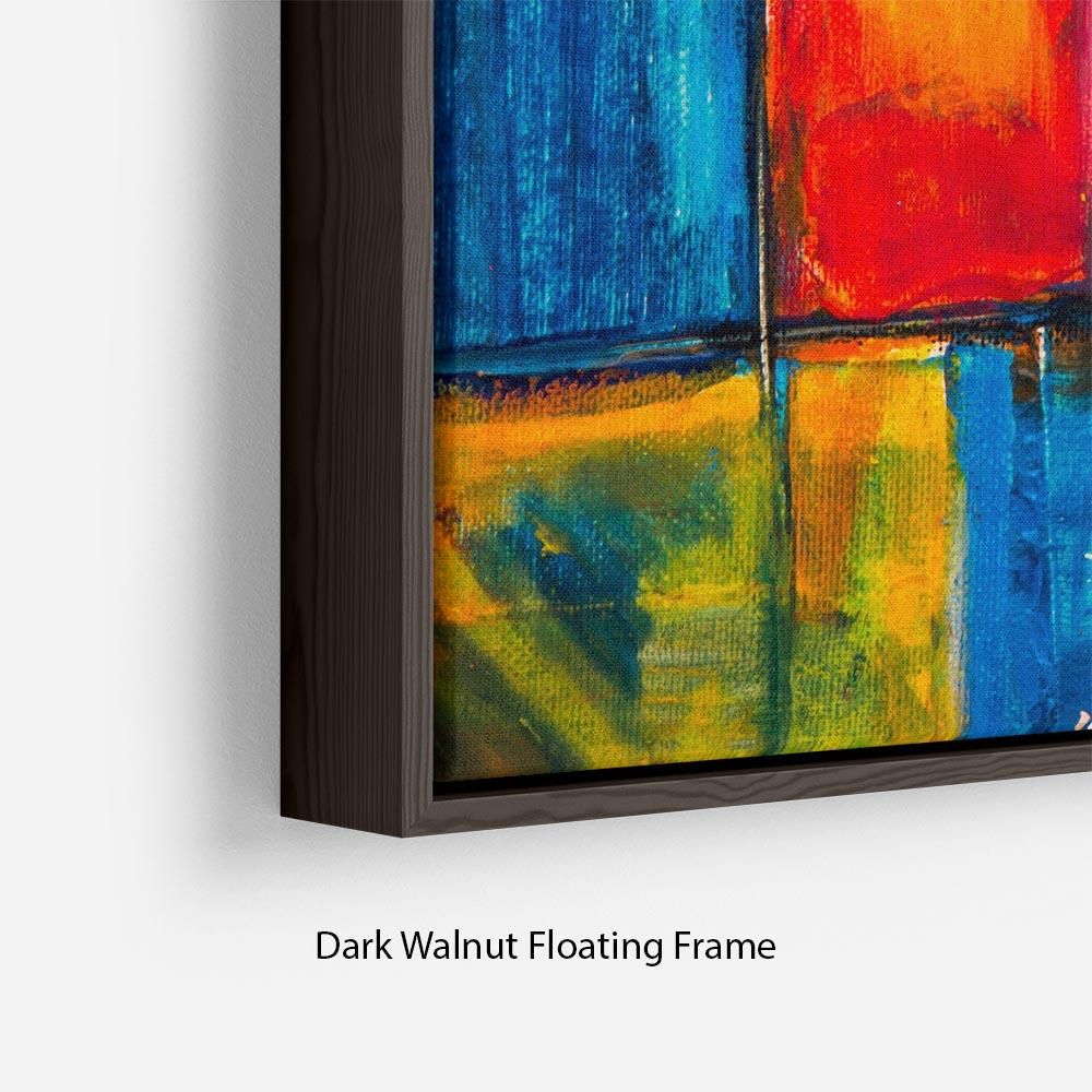 Blue and Red Square Abstract Floating Frame Canvas