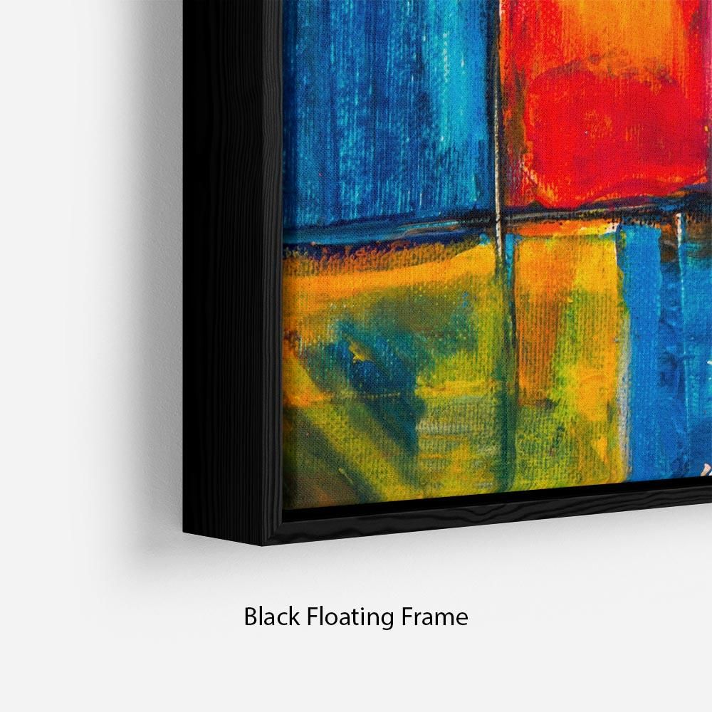 Blue and Red Square Abstract Floating Frame Canvas
