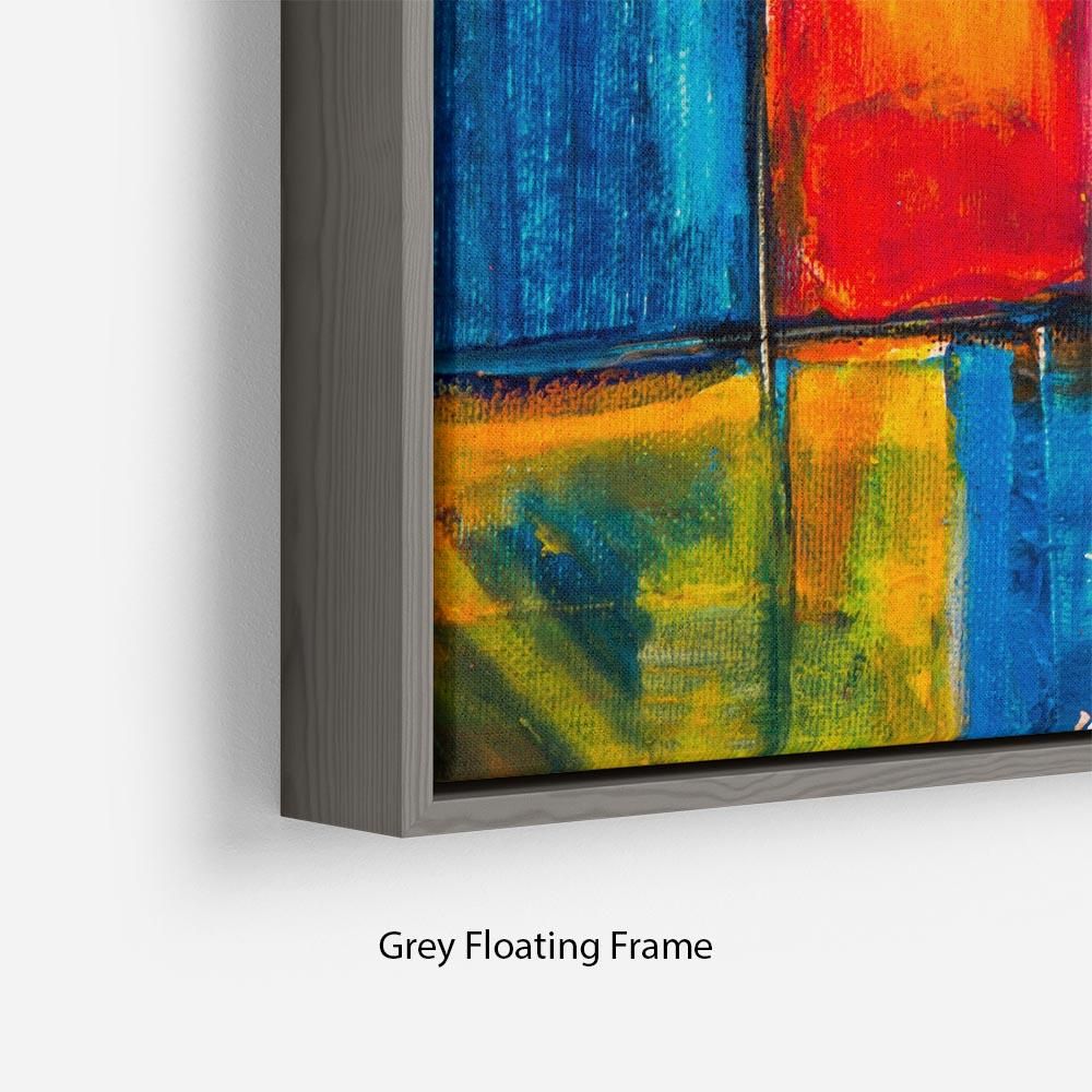 Blue and Red Square Abstract Floating Frame Canvas