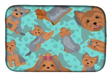 Blue and Tan Yorkie Kitchen Drying Mat