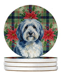 Blue and White Old English Sheepdog Christmas Coasters – Absorbent Sandstone, 4-Pack
