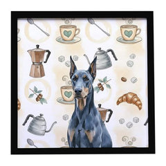 Blue Doberman Pinscher Coffee Bar Framed Wall Art