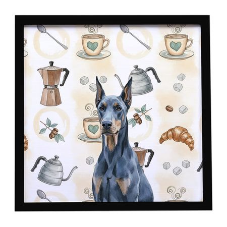 Blue Doberman Pinscher Coffee Bar Framed Wall Art