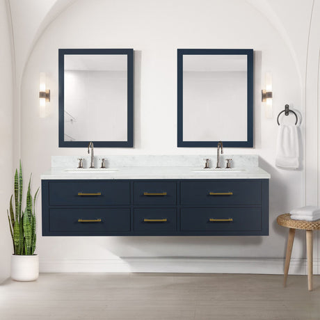 Blue Double Bath Vanity with Vanity Top and Faucet Set