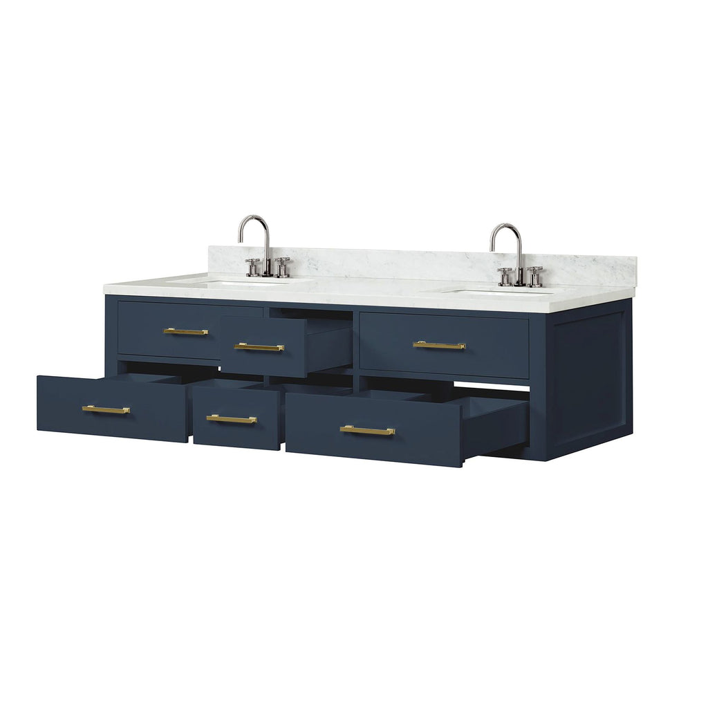 Blue Double Bath Vanity with Vanity Top and Faucet Set