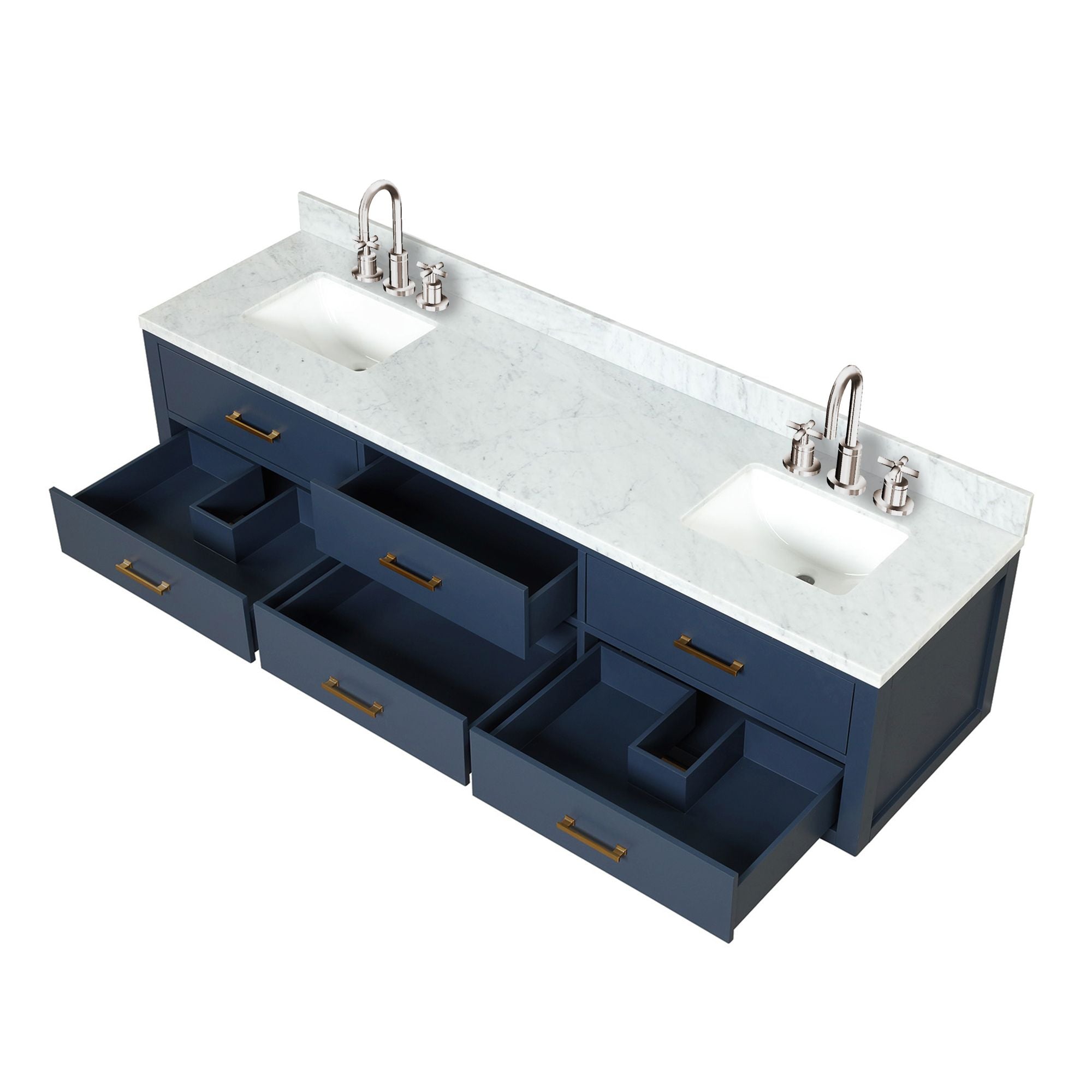 Blue Double Bath Vanity with Carrara Marble Top and Faucet Set