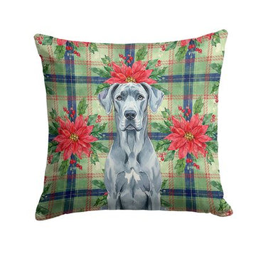 Blue Great Dane Christmas Poinsettias Throw Pillow