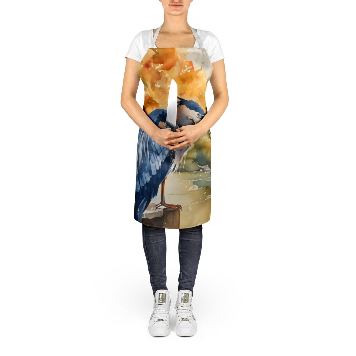 Blue Heron Artwork Apron for Creative Tasks