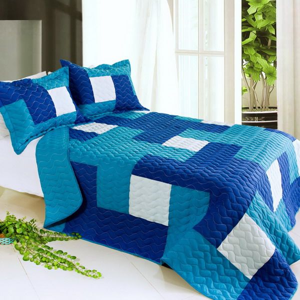 Blue Hour Vermicelli-Quilted Patchwork Set