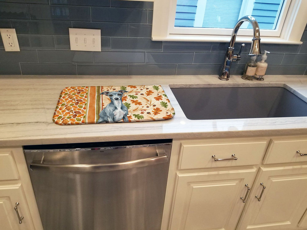 Blue Italian Greyhound Fall Dish-Drying Mat