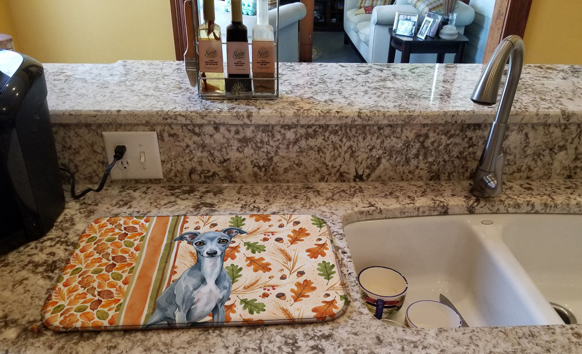 Blue Italian Greyhound Fall Dish-Drying Mat