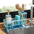 Blue Kitchen Sink Caddy with Brush, Sponge, and Soap Dispenser Organizer