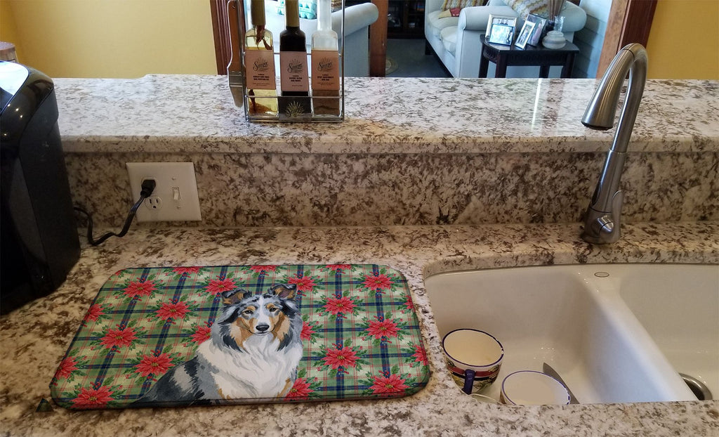 Blue Merle Collie Christmas Dish Drying Mat