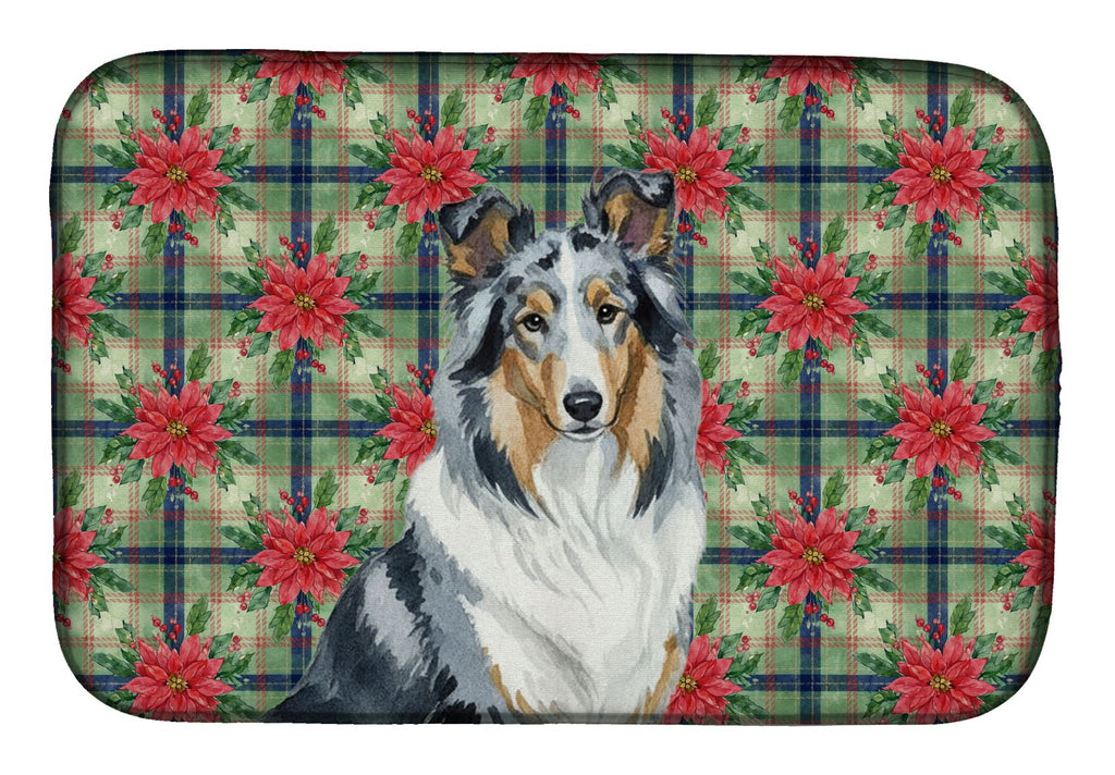 Blue Merle Collie Christmas Dish Drying Mat