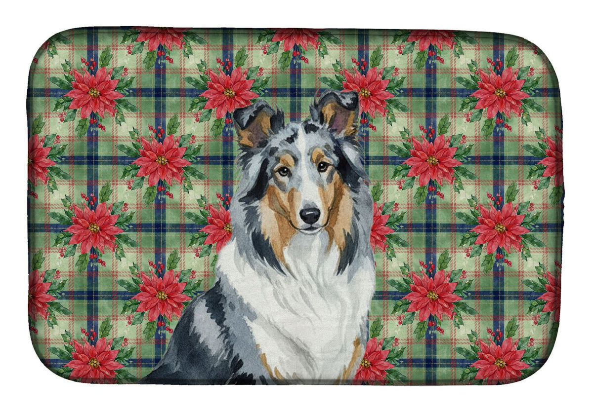 Blue Merle Collie Christmas Dish Drying Mat