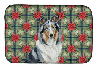 Blue Merle Collie Christmas Dish Drying Mat